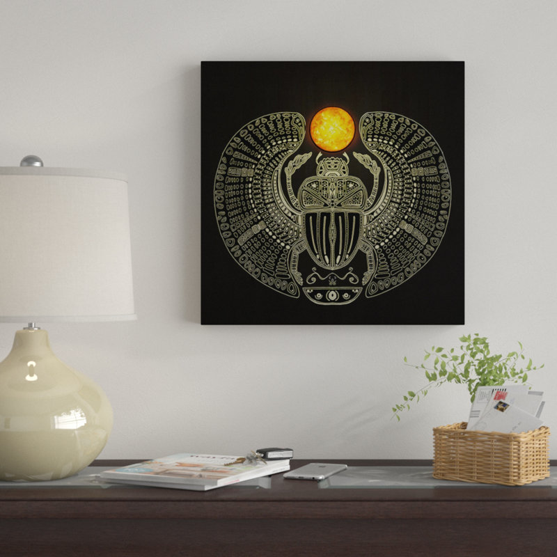 « johnny scarab », reproduction d’impression sur toile tendue, H 16 po x l 16 po x P 1 po, Papier d'art encadré noir, Blanc