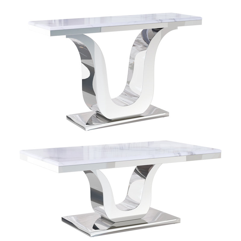 Ensemble de table de salon 2 pièces blanc, Argent argent