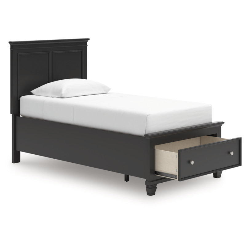 Lit simple avec panneau de rangement Lanolee, Lit simple, Black
