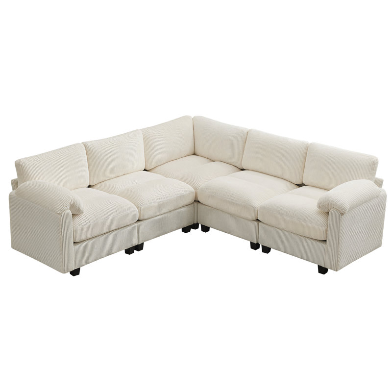 Canapé modulaire 5 places avec accoudoirs coussinés, Chenille beige