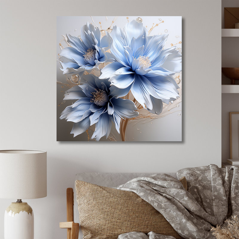 «Dreamy Blue Cornflowers Emotion I» - art mural grand bleuet, H 16 po x l 16 po x P 1 po, Toile tendue