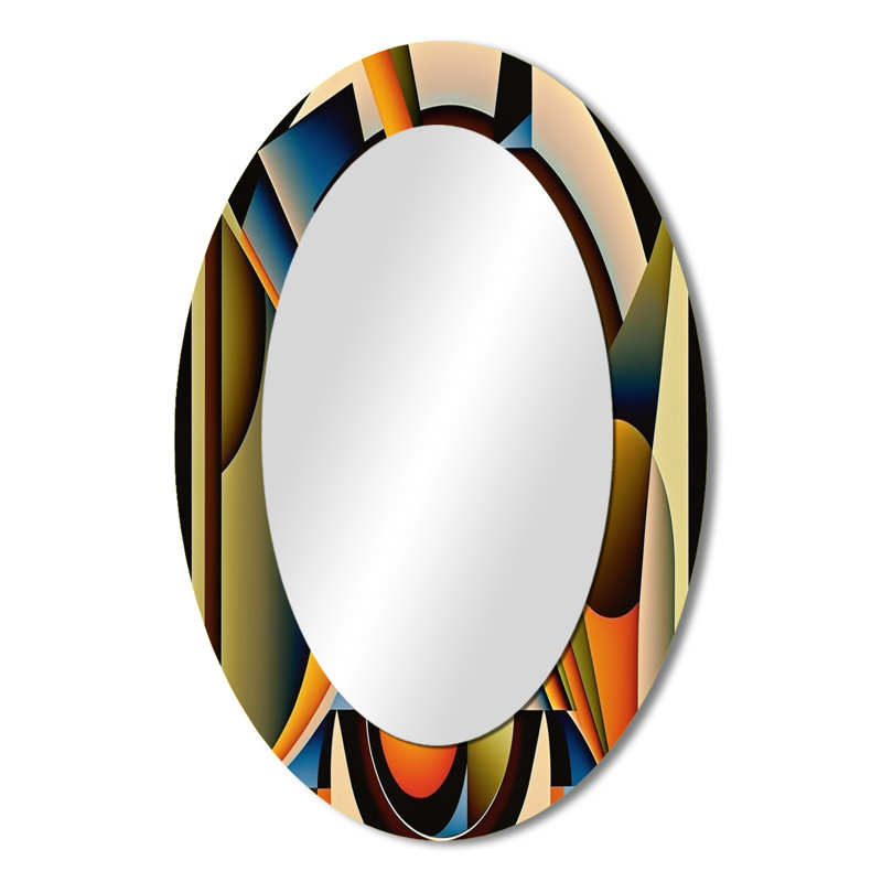 Circular Retro Dynamics I - Large Oval Wall Mirror On Metal, 36" x 24"