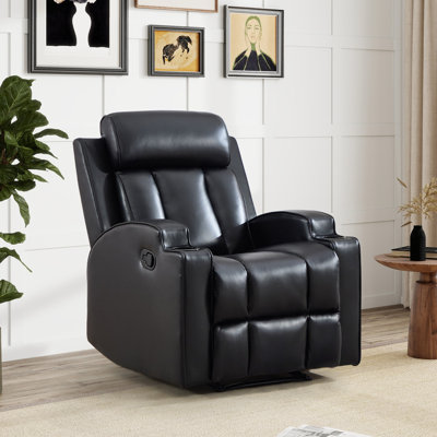 31.5'' Wide Modern Faux Leather Manual Recliner Chair With Dual Cup Holders And Overstuffed Backrest