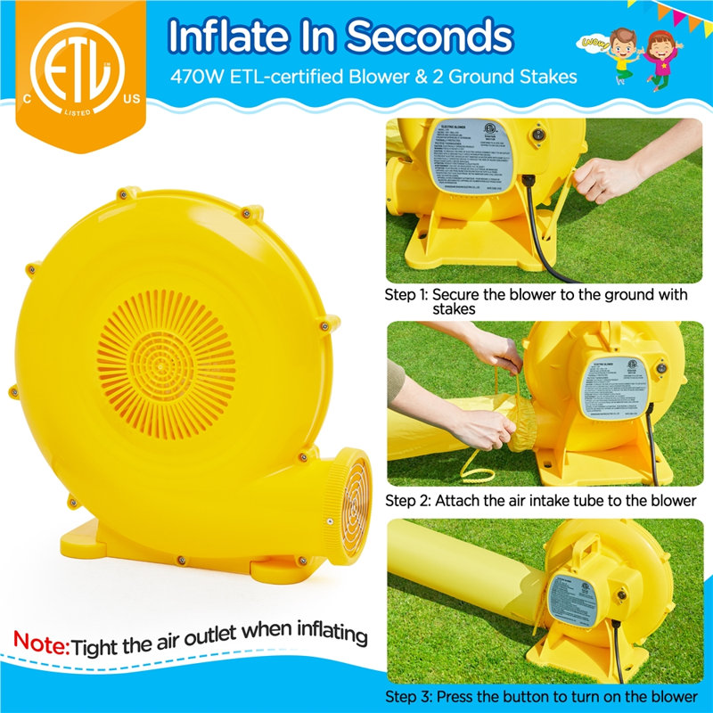 Blue and Red Inflatable Bounce House with Slide and Ball Pit