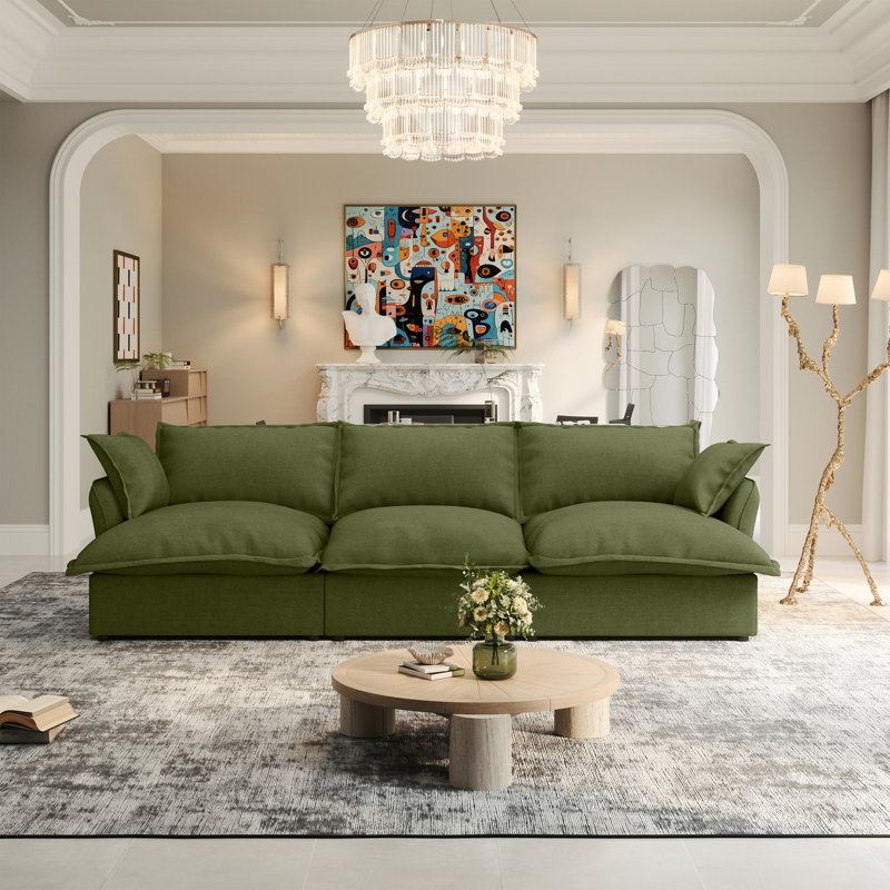 Rinnie Upholstered Sofa, Cloud Sofa, Modular Sectional Sofa 3 Seat Couch for Living Room, Green