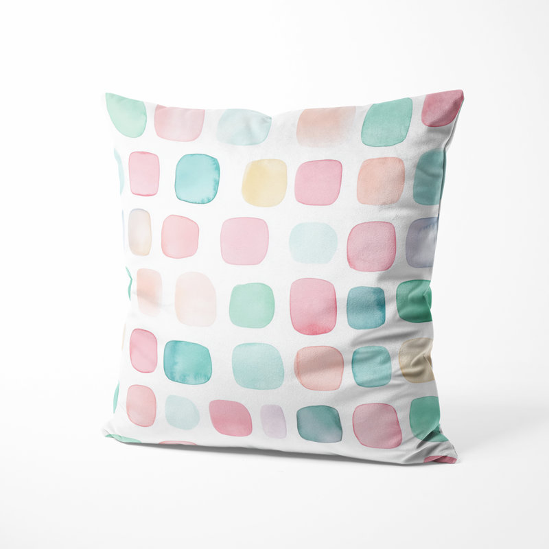 Coussin décoratif à motifs géométriques - Coussin à imprimé de carrés roses, H 20 po x l 20 po