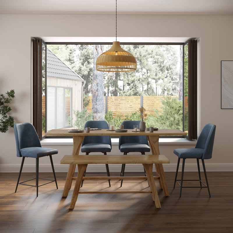 Ensemble de salle à manger à hauteur de comptoir en bois massif pour 6 personnes Ebrar, Bleu
