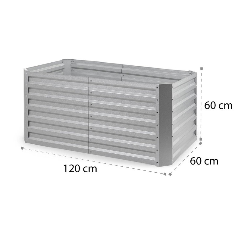 Metal Raised Flower Bed, 60cm H x 120cm W x 60cm D, Silver