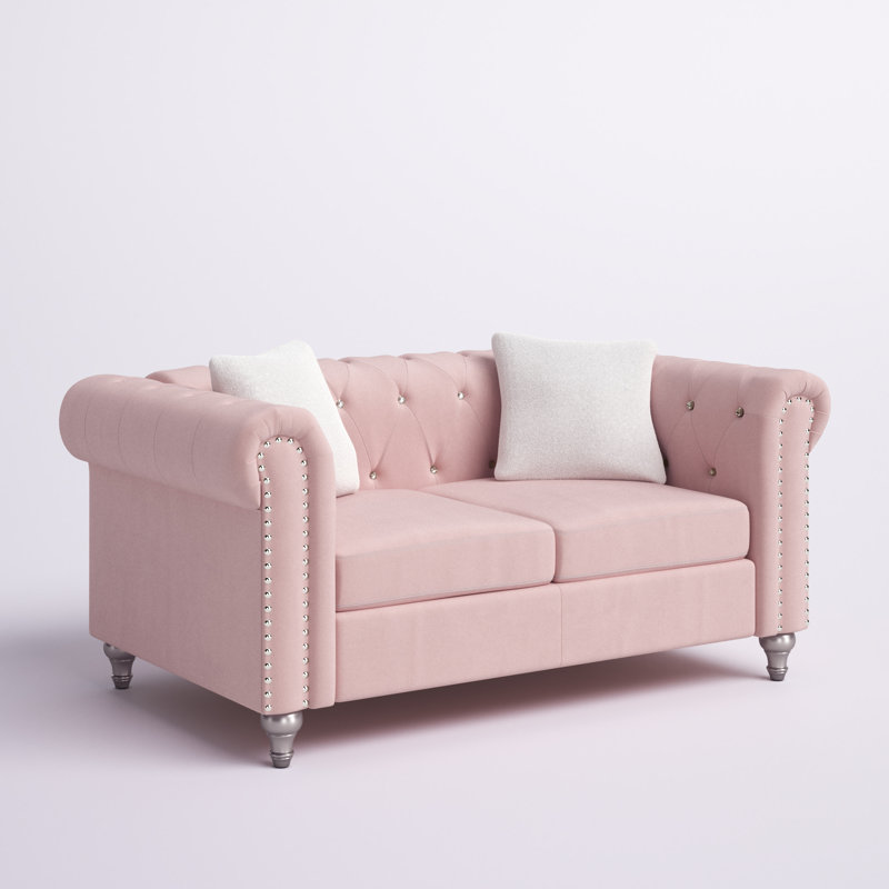 Glory Furniture Raisa Velvet Rolled Arm Chesterfield Loveseat, Pink