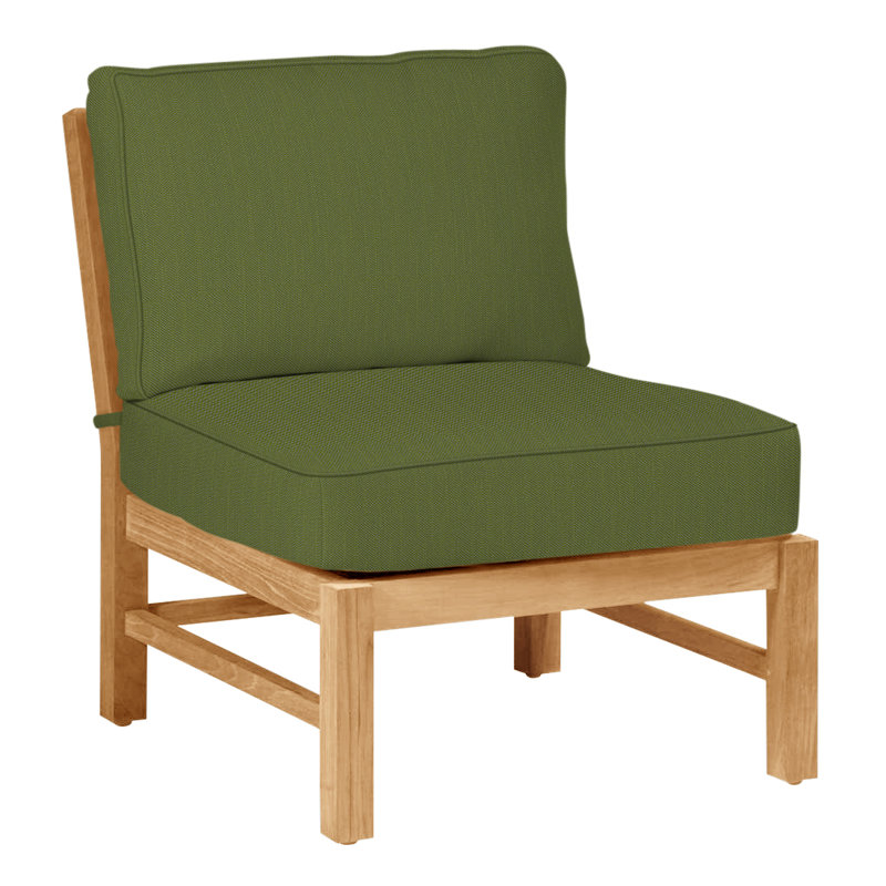 Club Teak Sectional Slipper Chair, Welt, Linen Forest, Natural Teak