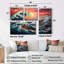 Coucher de soleil japonais sur les vagues de Kanagawa, art mural japonais 5 personnes, 4 pièces-781687370-781687371