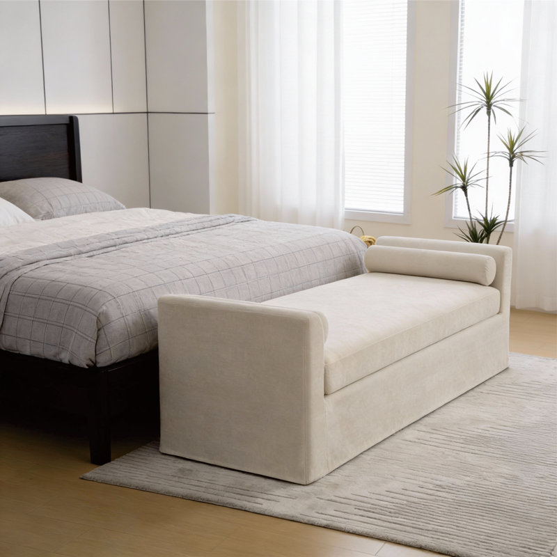 Banc rembourré en chenille de 88,5 po de largeur, Beige