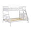 Lit superposé simple au-dessus d'un lit double blanc classique, fait de bois, de garde-corps et de dessus en bois massif-128992026-128992027