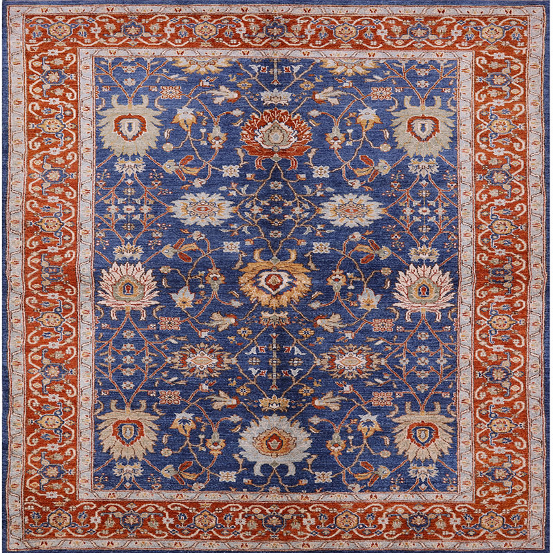 Tapis oriental rouge / bleu Khoyank, Carré 5 pi