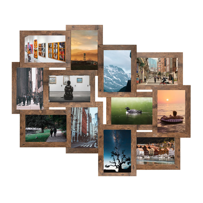 12 Opening Rustic Wood-Tone Collage Picture Frame
