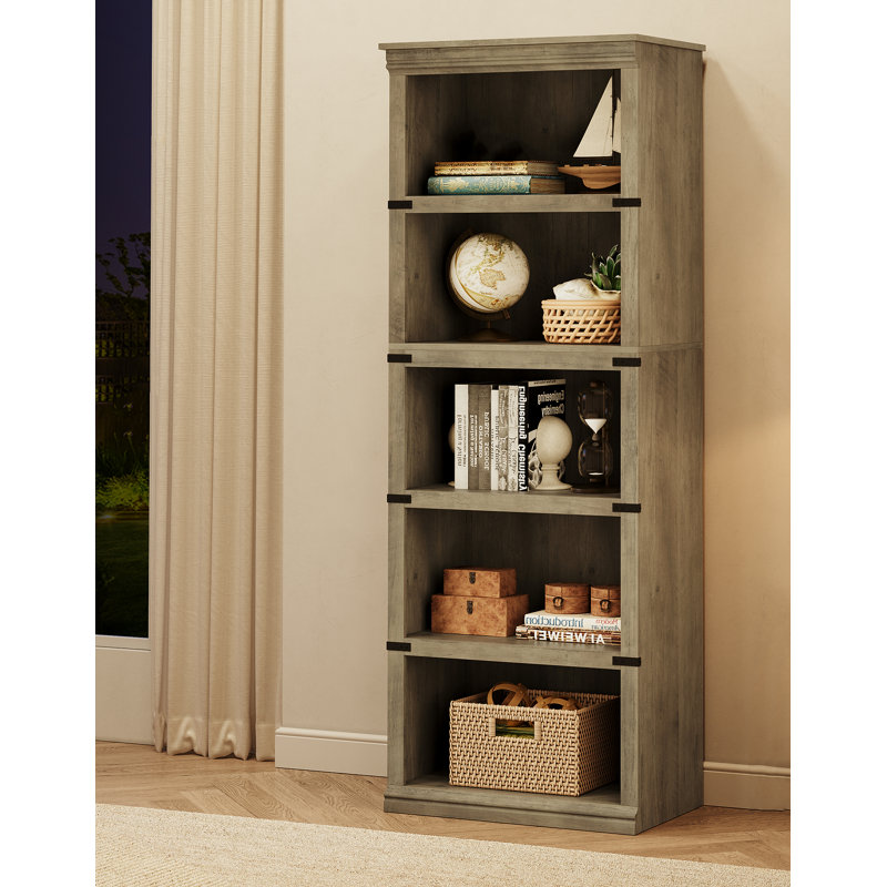 Bookcase, Grey, (5 Shelves) 171.2 cm H × 62.2 cm W × 32.3 cm D