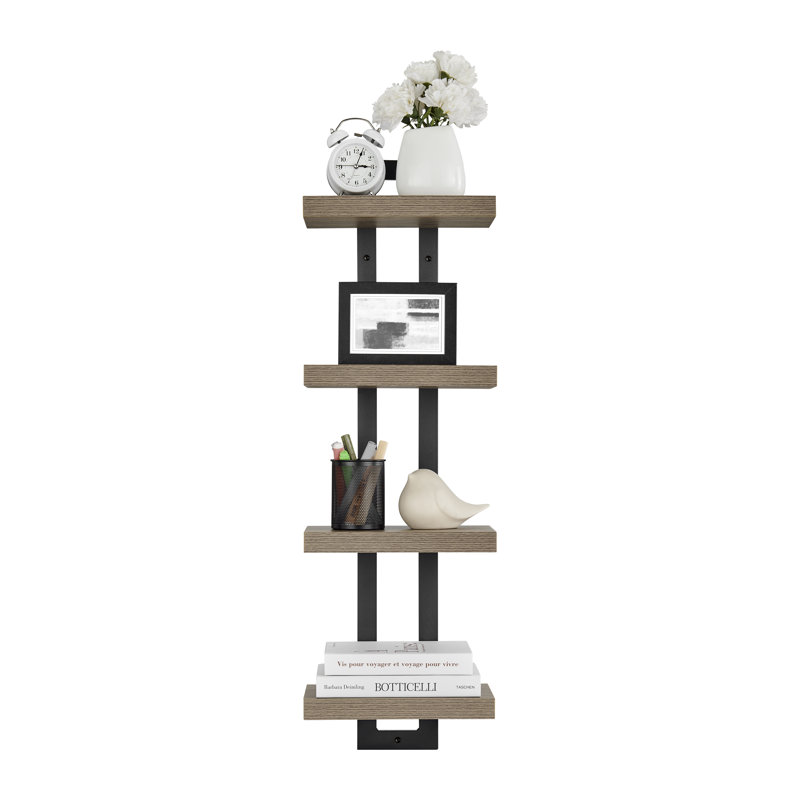 Monya 4-Tier Ladder Bracket Floating Wall Shelves, Walnut