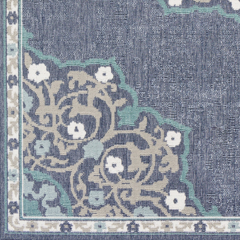 Tapis bleu/ivoire oriental Cora, Carré 8 pi 9 po