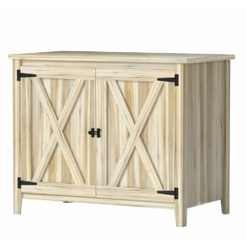 Outdoor Wooden Storage Cabinet With Shelf And Double Doors, Natural Wood