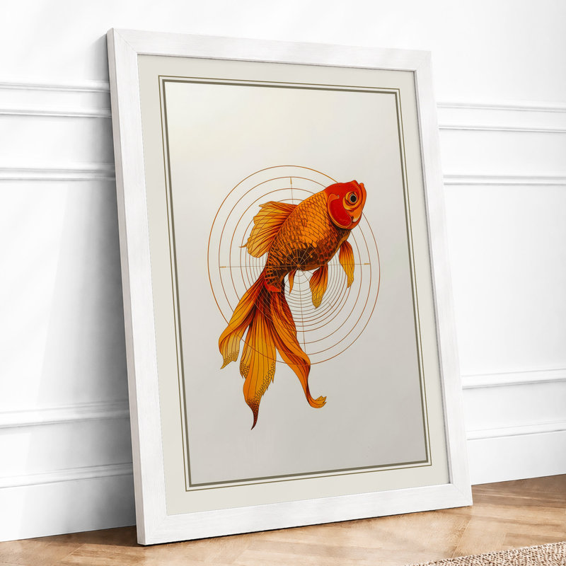 Goldfish in Ripples Japandi - Framed Print, A4 - 29.7 x 21.0 cm, White