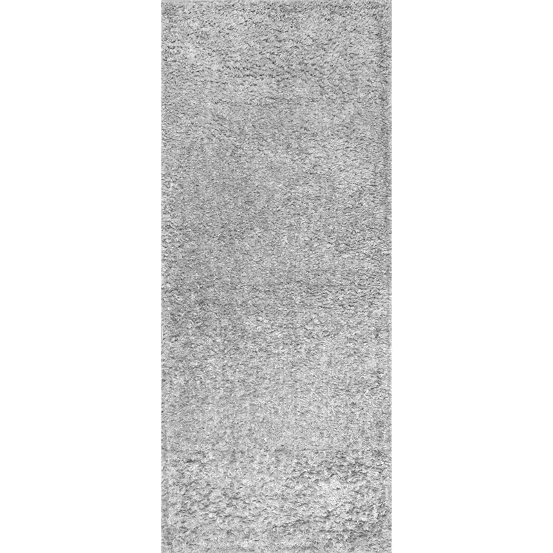 Okan Solid Shag Power Loom Performance Gray Rug, Runner 2'8" x 10'