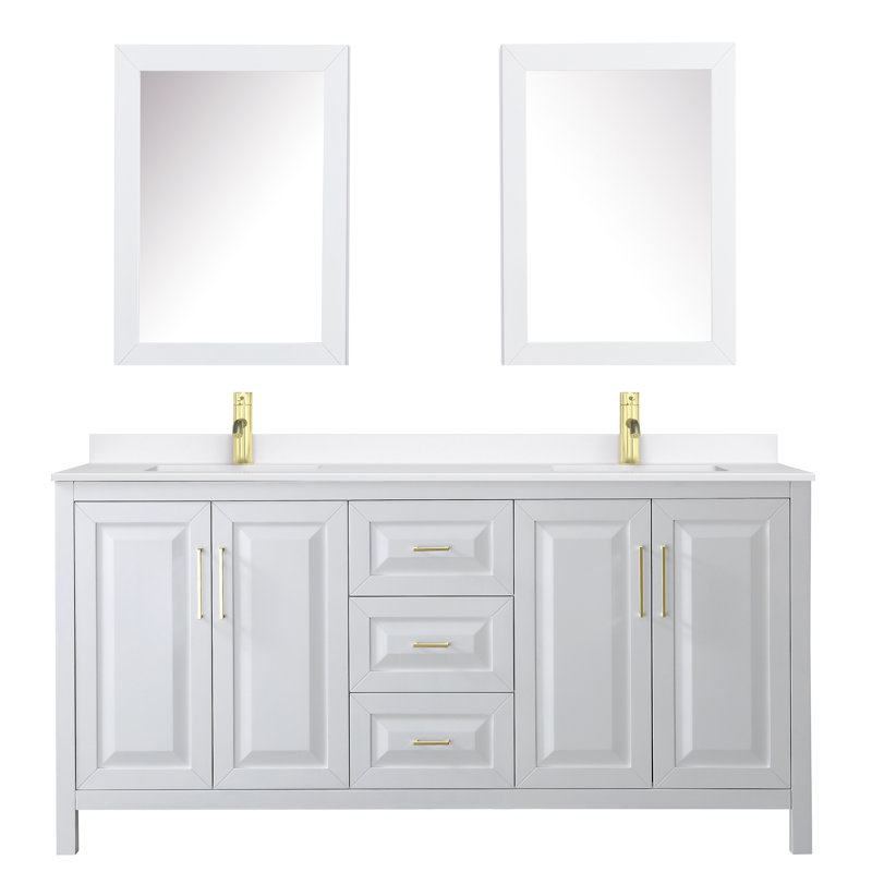 Daria 72'' W Vanity, White, Brushed Gold, White Quartz