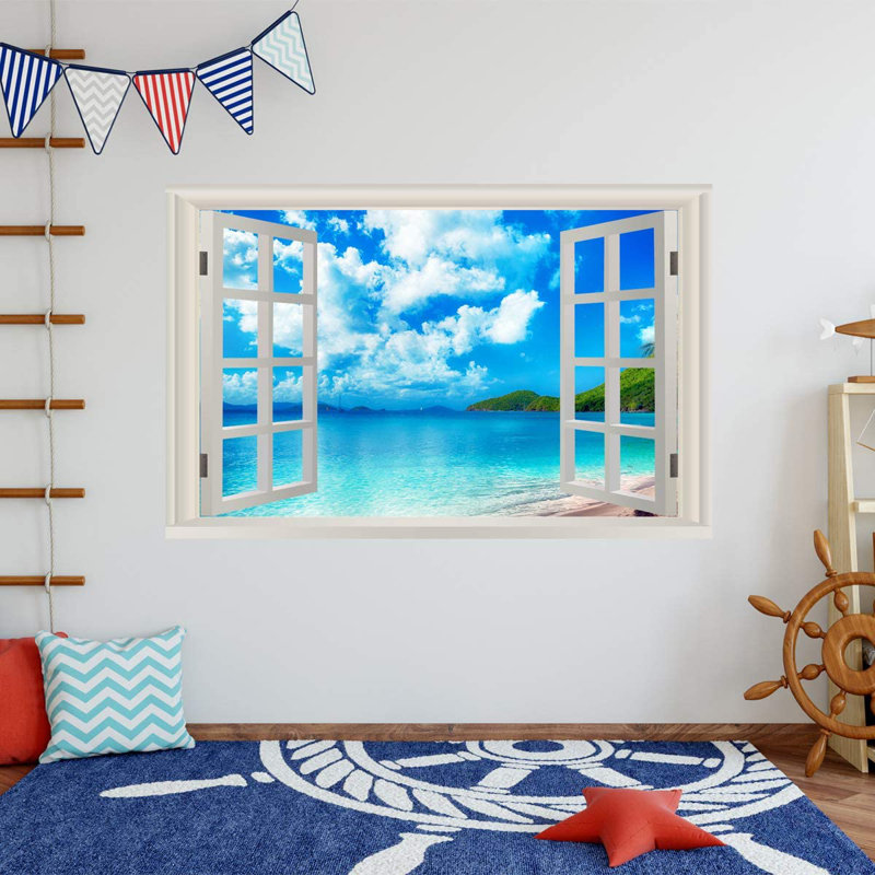 Adhésif décoratif plage tropicale 3D, H 22 po x l 33 po x P 0,6 po