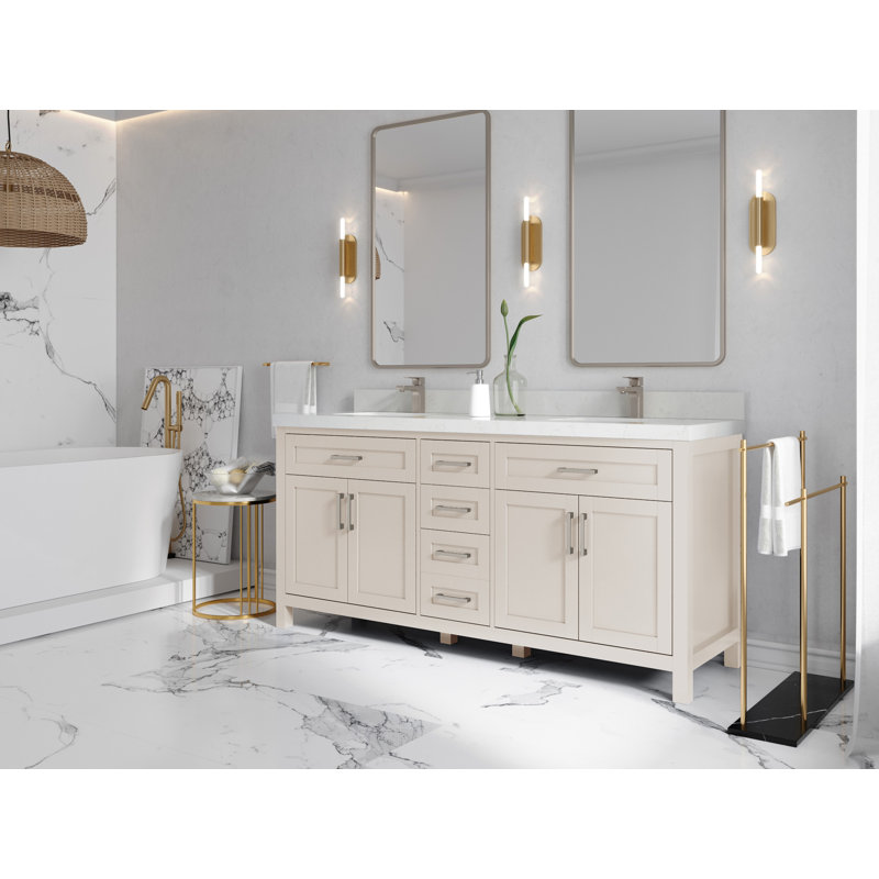Cambridge 72 In. W X 22 In. D Double Sink Bathroom Vanity In Fine Grain With 2 In. Calacatta Poanazzo Quartz