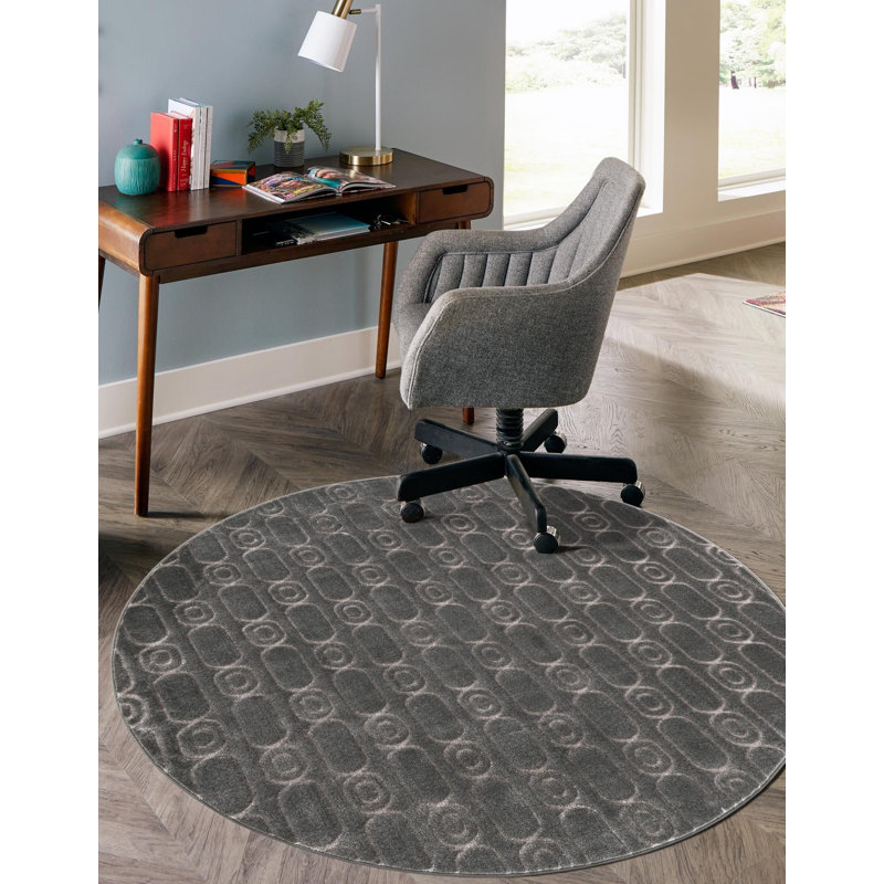 Tapis contemporain gris et argenté Vincente, Rond 3 pi 1 po