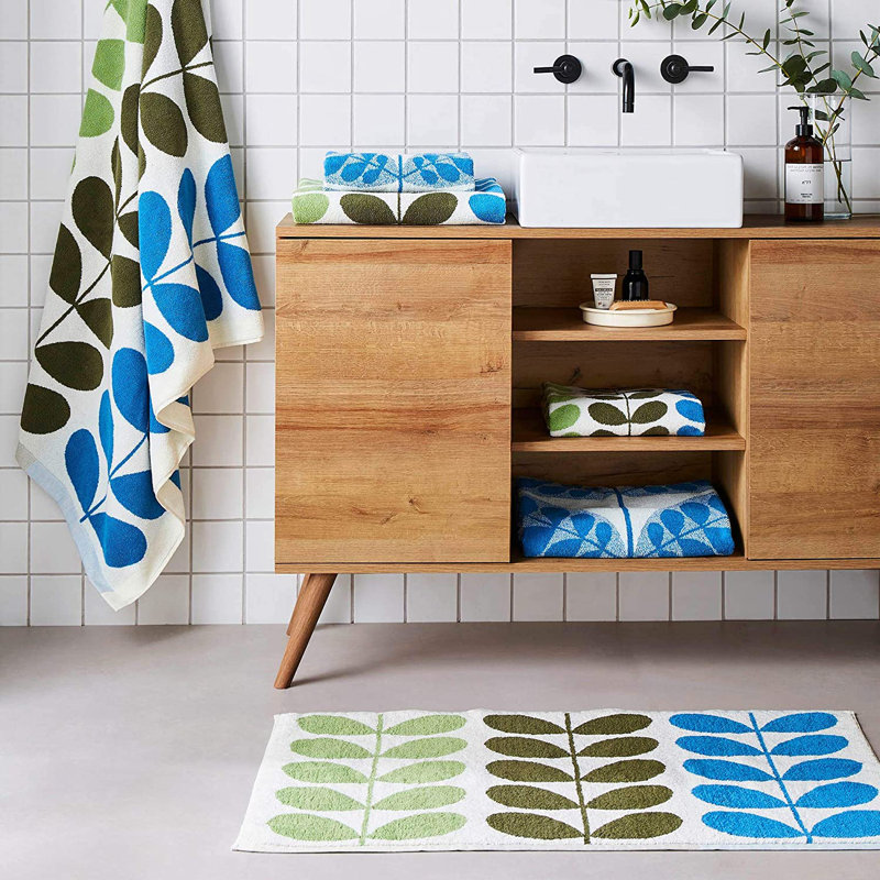 Orla Kiely Trio Stem 50x90cm Bath Mat, Blue/Dark Brown/Green