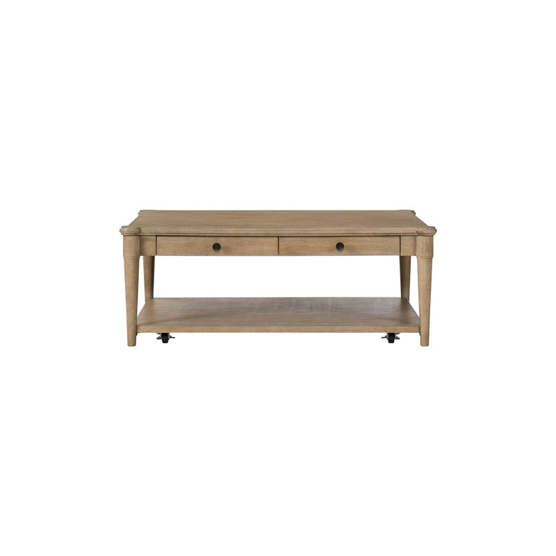 Table de cocktail à deux tons de couleur sable, transitionnel décontracté, bois massif +, 48 po X P 27,56 po x H 18,57 po