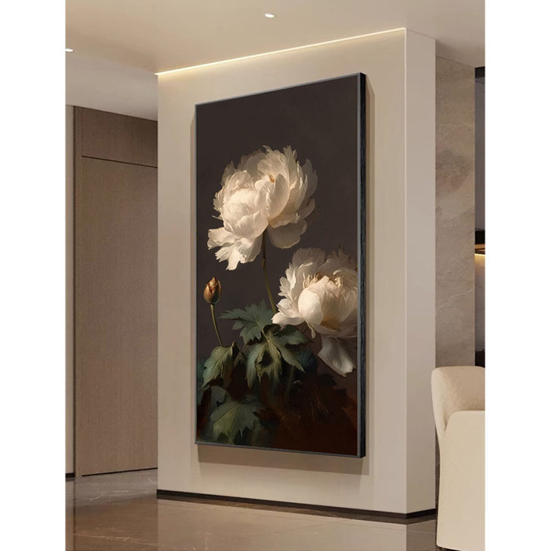 Murale moderne en céramique fleur de pivoine moderne et minimaliste, H 78,74 po x l 39,37 po x P 1,38 po