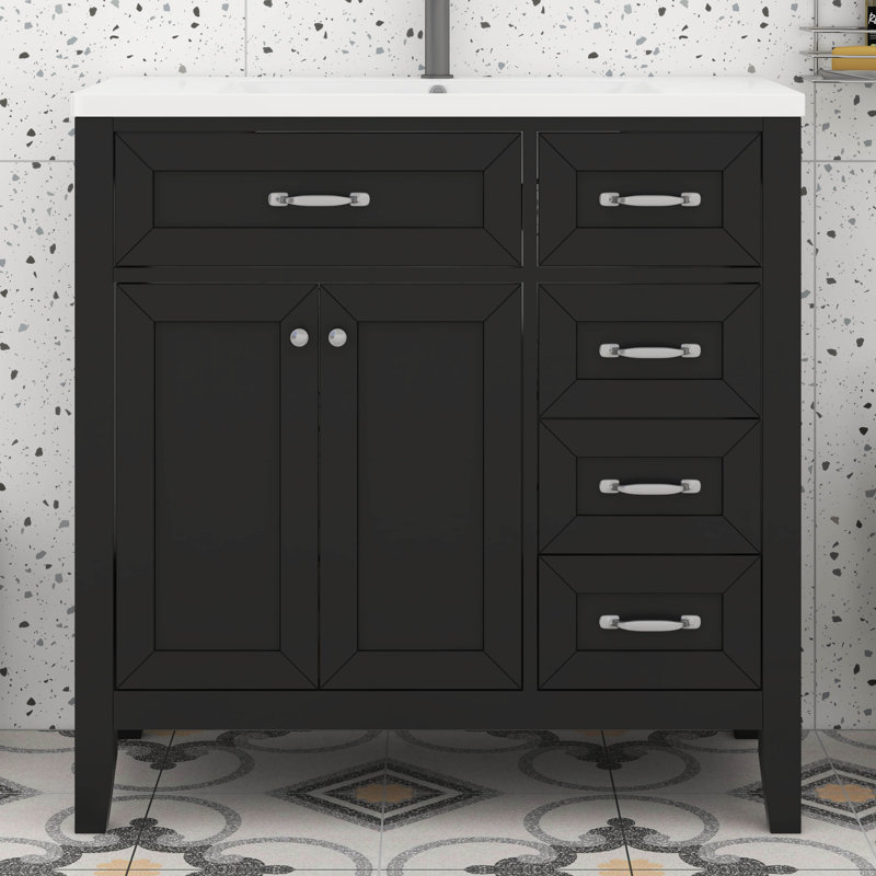 Meuble-lavabo 36 po sans lavabo, armoire de salle de bain avec tiroirs, cadre solide et panneau de fibres à densité moyenne, armoire seulement