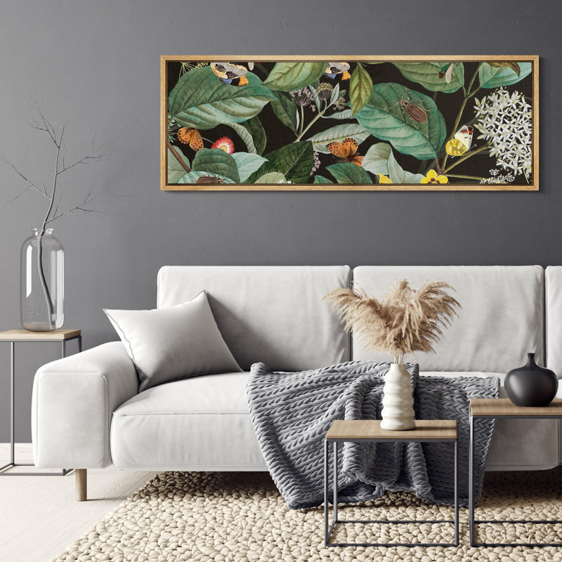Botanical Insectes and Foliage, reproduction d'art sur toile, H 20 po x l 60 po, Naturel