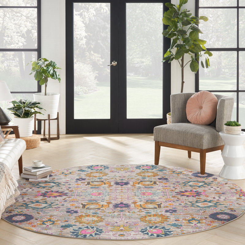 Justien Floral Indoor Rug, Round 8'