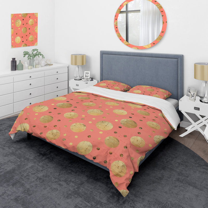 Ensemble de housse de couette Bubblegum Gold Polka Dot I - Glam, Housse de couette pour grand lit + 2 taies décora