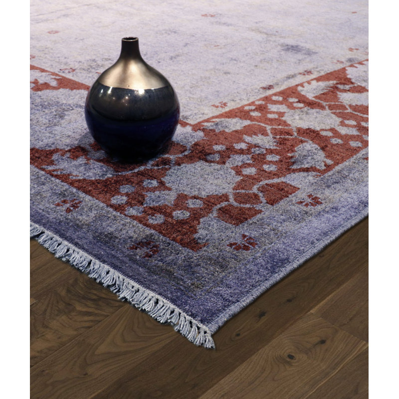 Lahore Hand Knotted Wool Oriental Area Rug in Purple/Red, Rectangle 9'3" x 12'4"