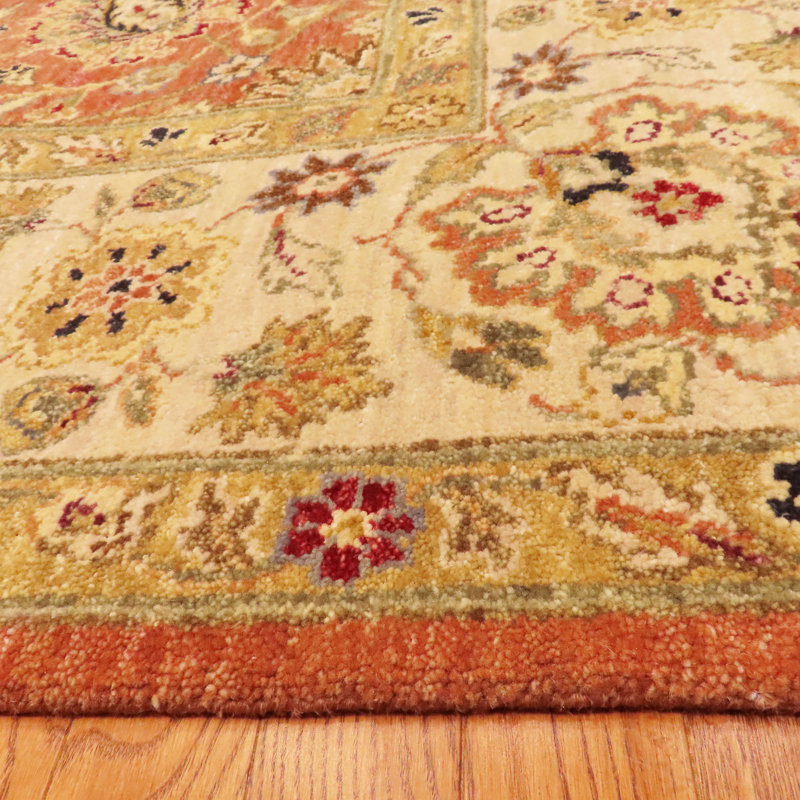 Tapis oriental en laine / ivoire noué à la main Sovereign, Rectangle 8 pi x 10 pi