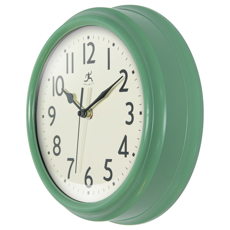 Horloge murale Mid-Century / Moderne ronde en plastique 9,5 pouces, Vert
