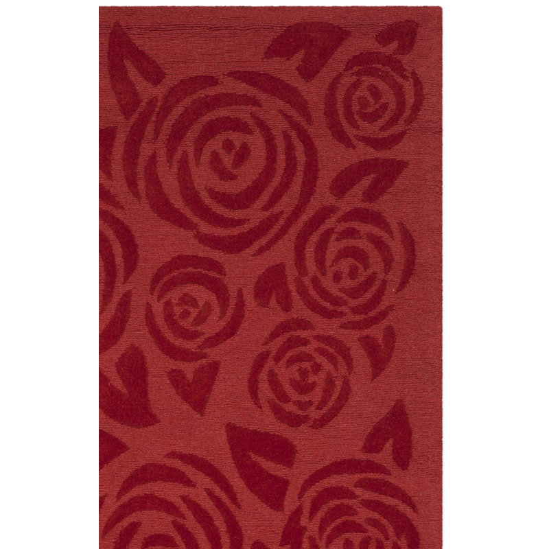 Tapis de zone rouge en laine touffeté à la main Block Rose, Rectangle 5 pi x 8 pi