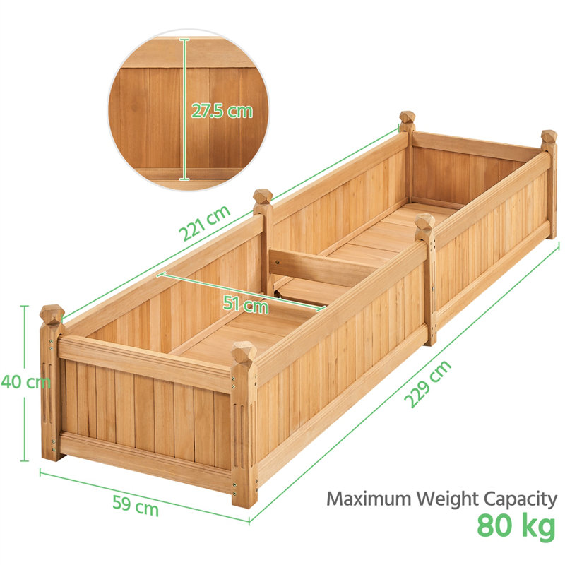 Wood Raised Garden Bed, 40cm H X 229cm W X 59cm D
