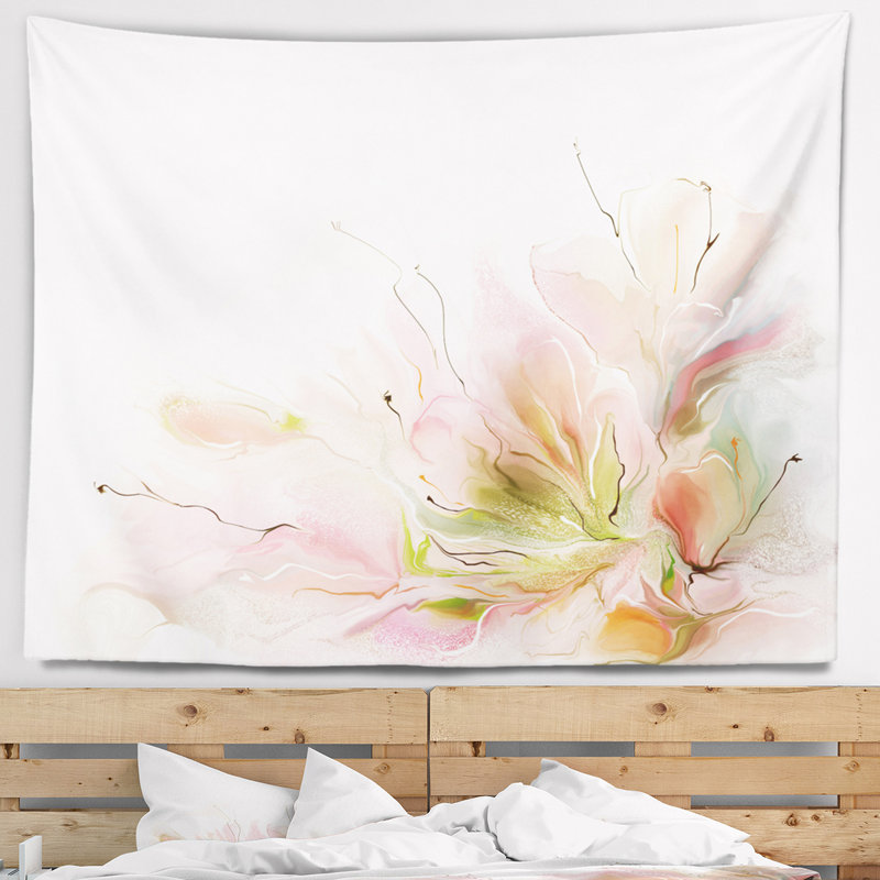 Motif floral abstrait sur tapisserie blanche, H 68 po x l 80 po