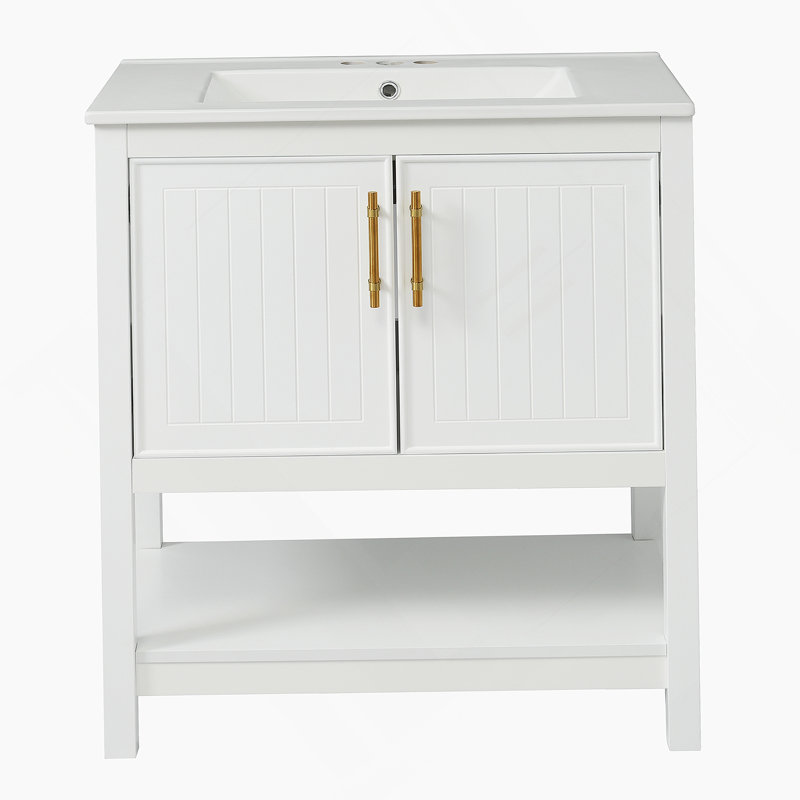 Meuble-lavabo blanc 30 po avec lavabo en céramique, Blanc