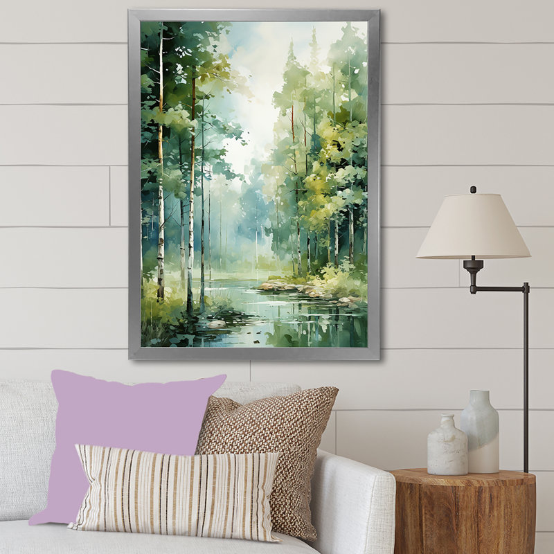 Tranquil Shadows Green Forest II - reproduction sur toile, Cadre simple argenté, H 32 po x l 24 po x P 1 po