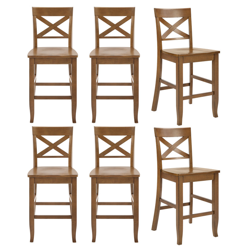 Solid Wood X-Back Counter Height Bar Stool, Walnut, 6