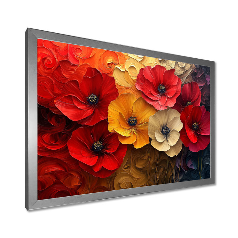 Crimson Serenity Of Vibrant Red Poppies I - Art mural coquelicots, H 16 po x l 32 po, Toile tendue