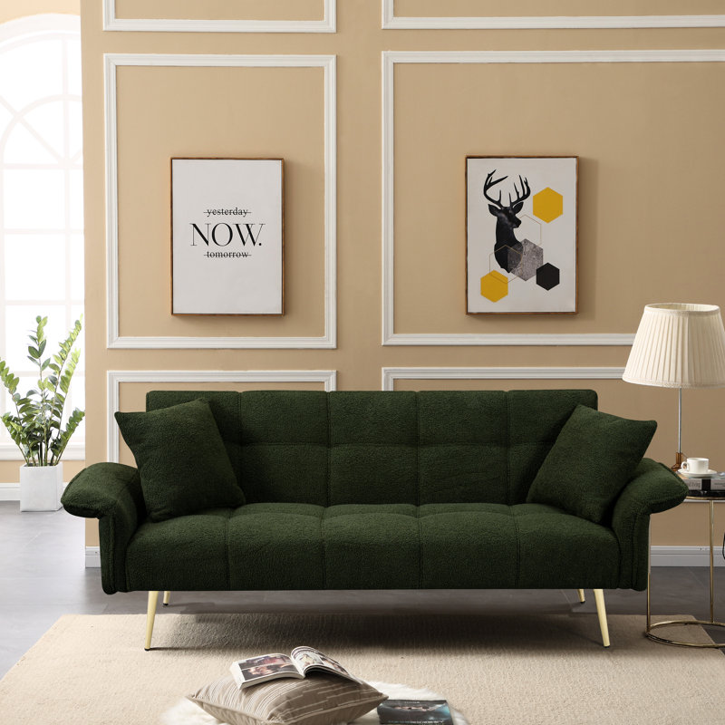 Lit convertible, texture velours, structure en bois brun, convient aux petits espaces - pliables, 2 sièges, coussins mi-doux, pour les salons