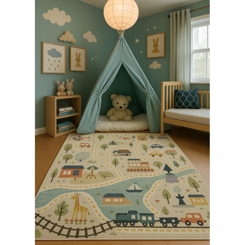 Rectangle Juha Area Rug with Non-Slip Backing, Rectangle 3'11" x 5'10"