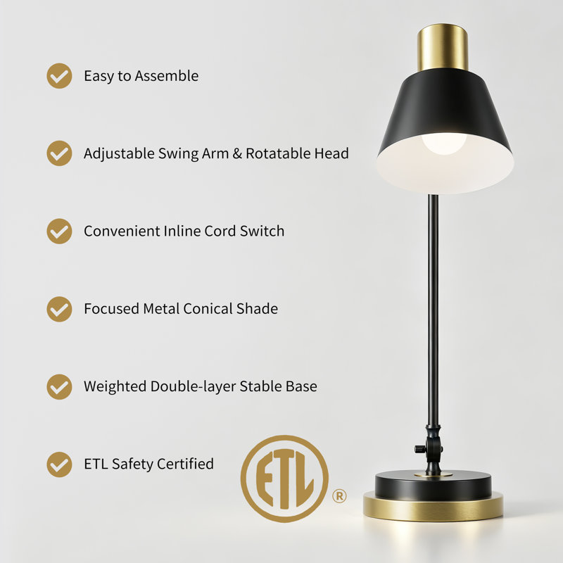 22" H Metal Desk Lamp for Home Office - Multi-Angle Adjustable Reading Light Dimmable Table Lamp from Home Office Bedroom