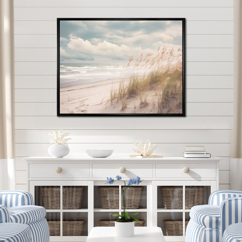 Aliegha Beach Grass Landscape IV - Coastal Beach, art mural, H 30 po x l 40 po, Cadre flottant noir